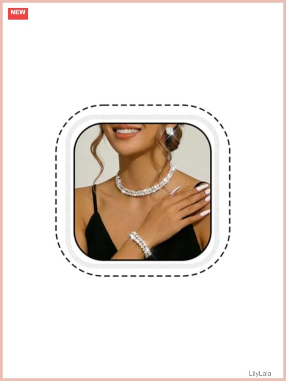 Rhinestone Necklace Earrings Bracelet Jewelry Set for Wedding Prom Bridal